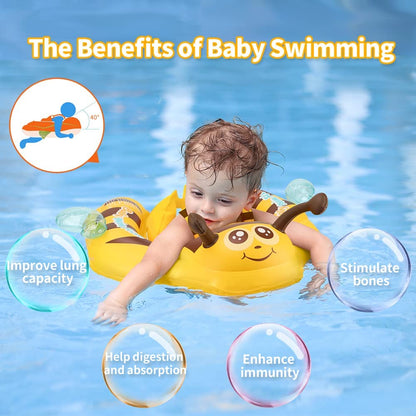 Inflatable Baby Swimming Float with Safe Bottom Support and Retractable Fabric Canopy for Safer Swims (Yellow, Large)